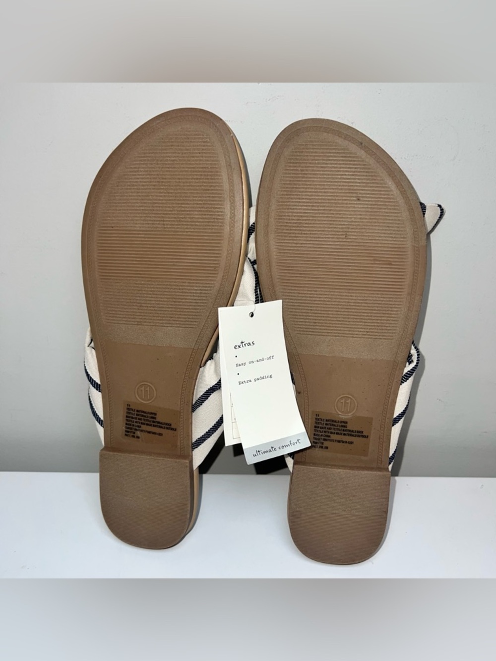 A New Day Adley Off White and Navy Blue Steipe Sandals with Bow Design - Picture 6 of 10